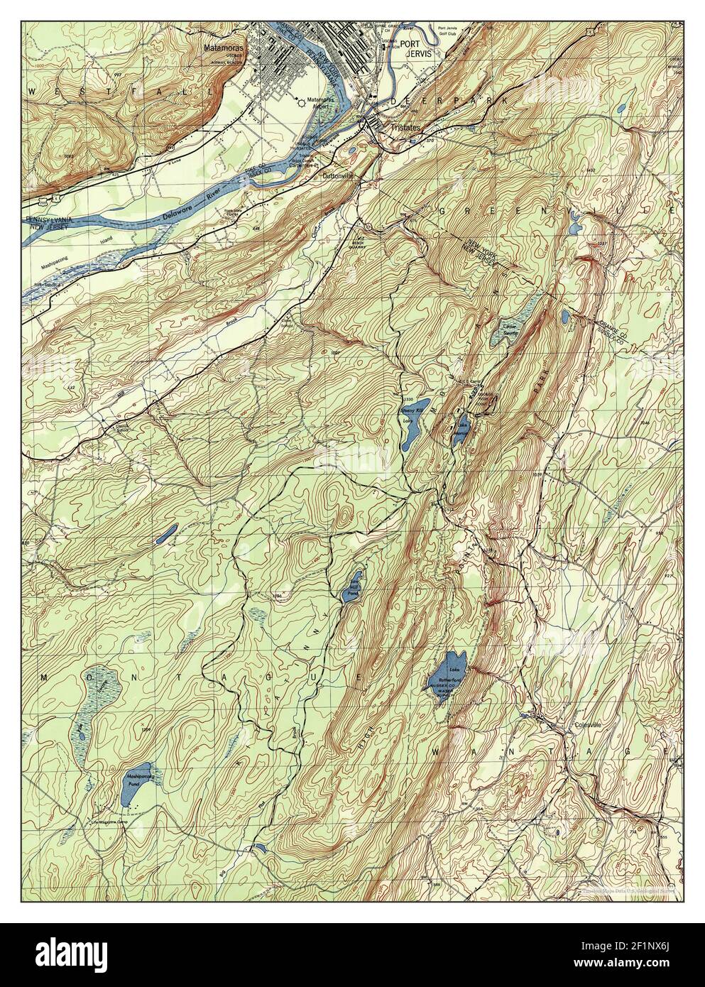 Port Jervis South, New York, carte 1943, 1:31680, États-Unis d'Amérique par Timeless Maps, données U.S. Geological Survey Banque D'Images