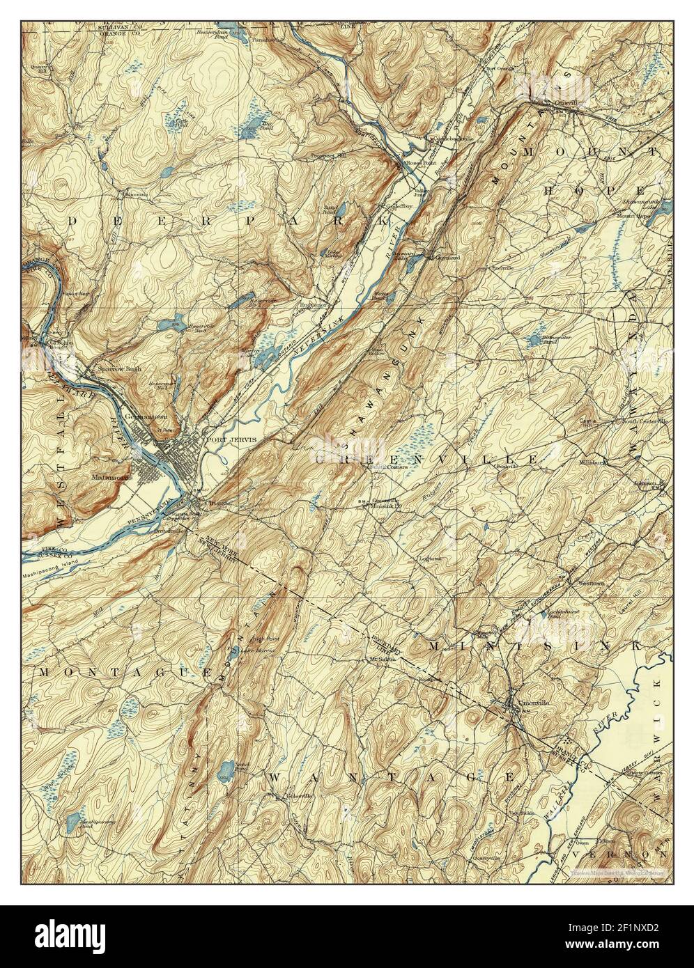 Port Jervis, New York, carte 1908, 1:62500, États-Unis d'Amérique par Timeless Maps, données U.S. Geological Survey Banque D'Images