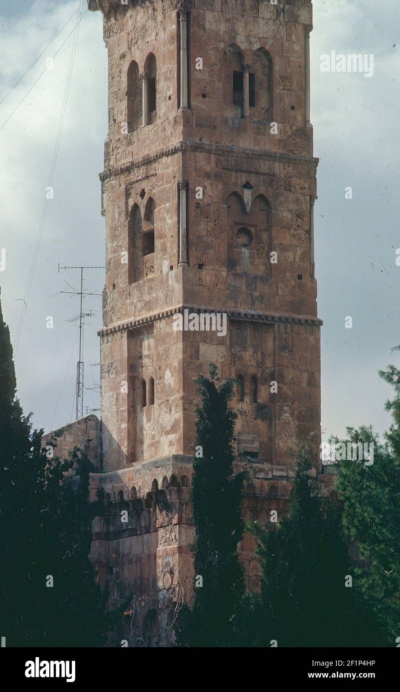 La période Mamluk Ghawanima Minaret, 1299, Haram al-Sharif, Jérusalem, Palestine Banque D'Images