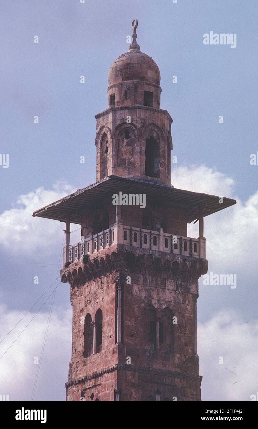 La période Mamluk Ghawanima Minaret, 1299, Haram al-Sharif, Jérusalem, Palestine Banque D'Images