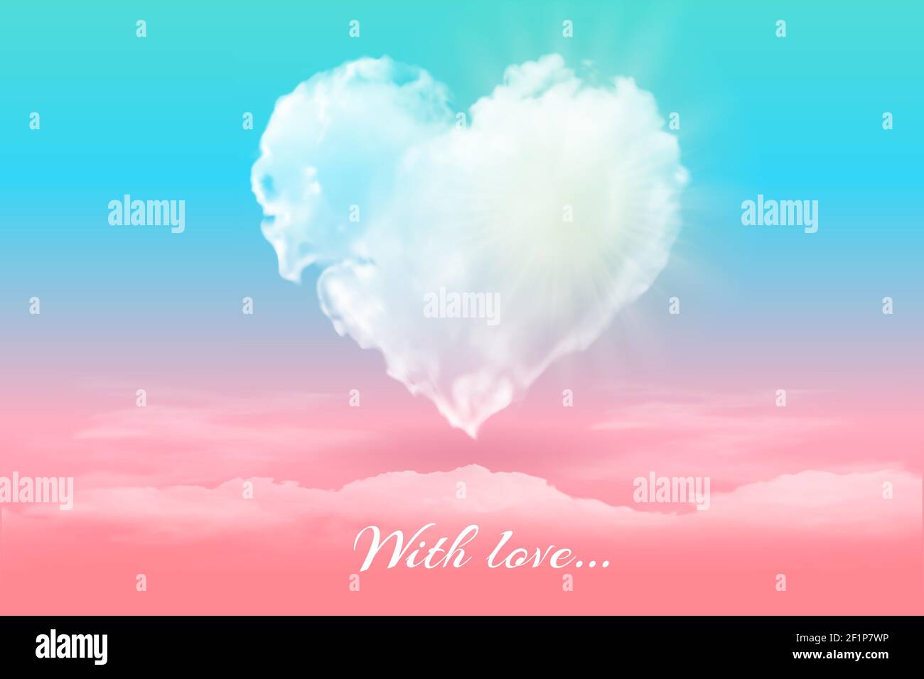 Carte postale avec un coeur dans les nuages. Illustration de Vecteur