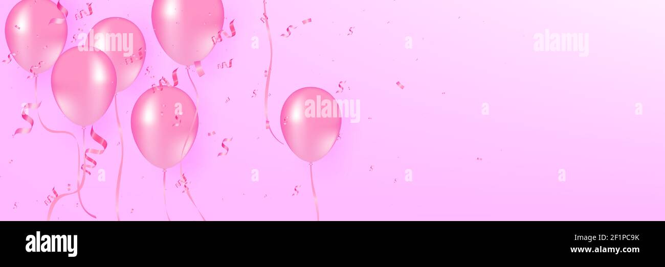 Ballons rouges doux avec illustrations vectorielles confetti réalistes. Arrière-plan vectoriel de bulles roses. Les ballons roses et les confettis peuvent être une fête Illustration de Vecteur