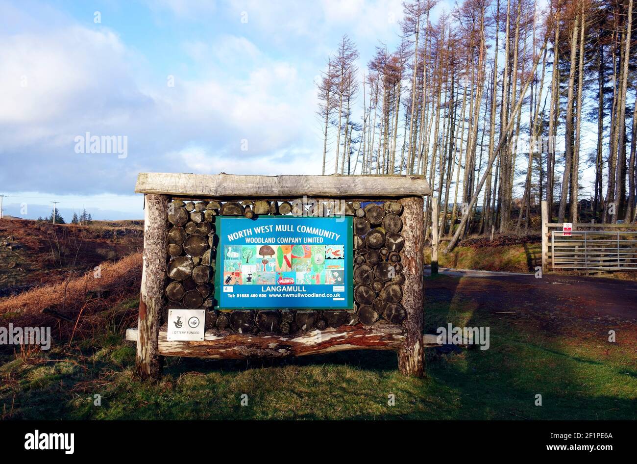 Panneau au début de la promenade à la plage de Langamull Sur l'île de Mull en Écosse Banque D'Images