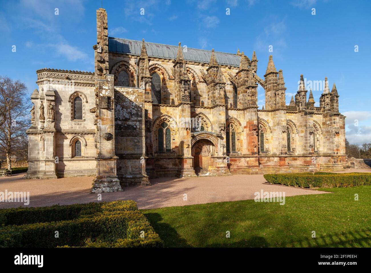 Chapelle Rosslyn située en Écosse et rendue célèbre par le livre, le Da Vinci Code. Banque D'Images