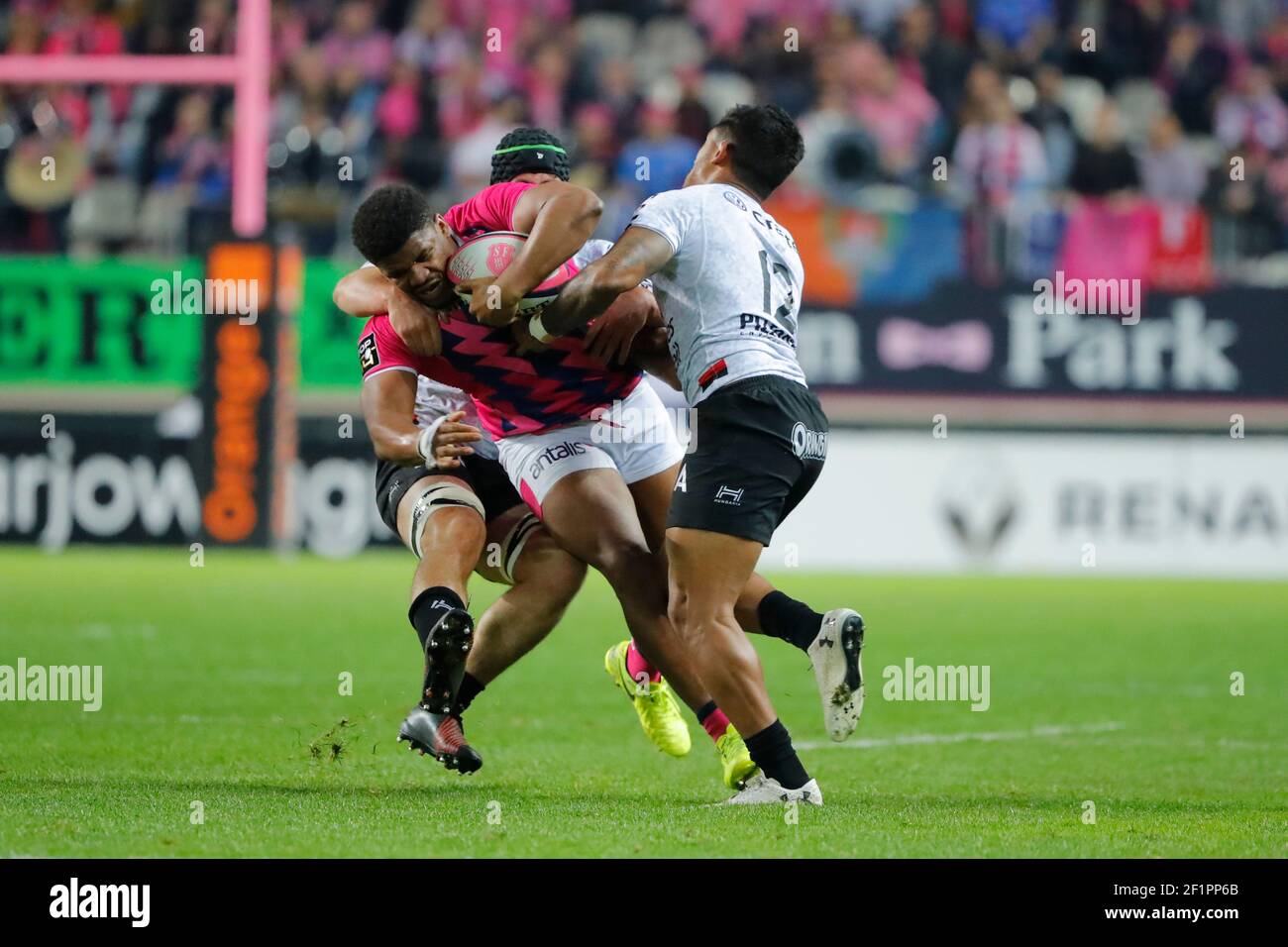 Jonathan DANTY (Stade Francais), Liam GILL (Rugby Club Toulonnais), Benjamin Barba (Rugby Club Toulonnais) lors du match de rugby Top 14 de la France Stade Francais contre RC Toulon le 26 mars 2017 au stade Jean Bouin à Paris. Photo Stephane Allaman / DPPI Banque D'Images