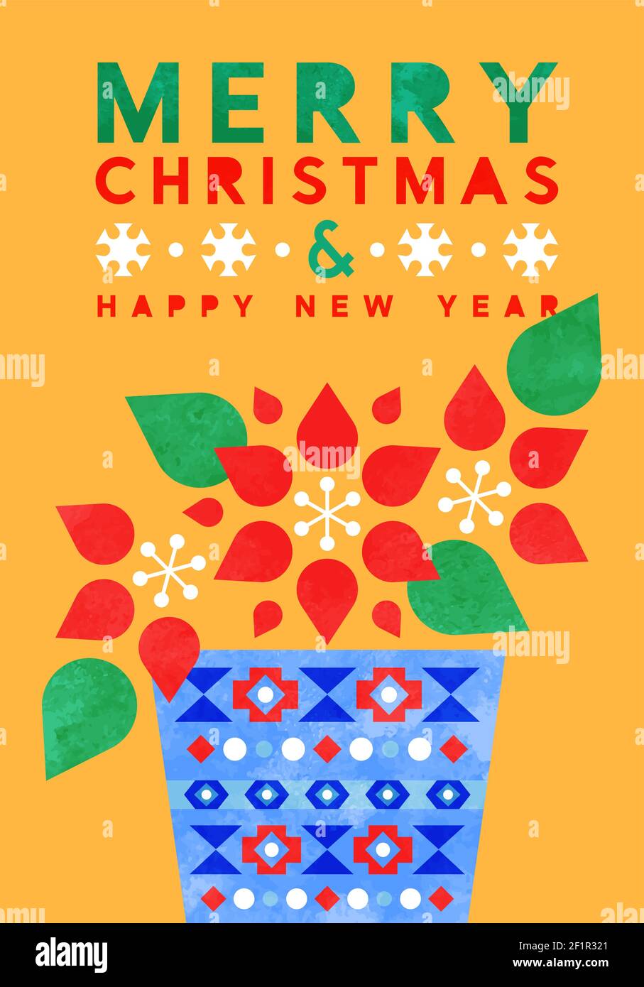 Joyeux Noël carte de vœux du nouvel an illustration d'une fleur poinsettia moderne de style scandinave aux formes aquarelle colorées. Résumé Illustration de Vecteur