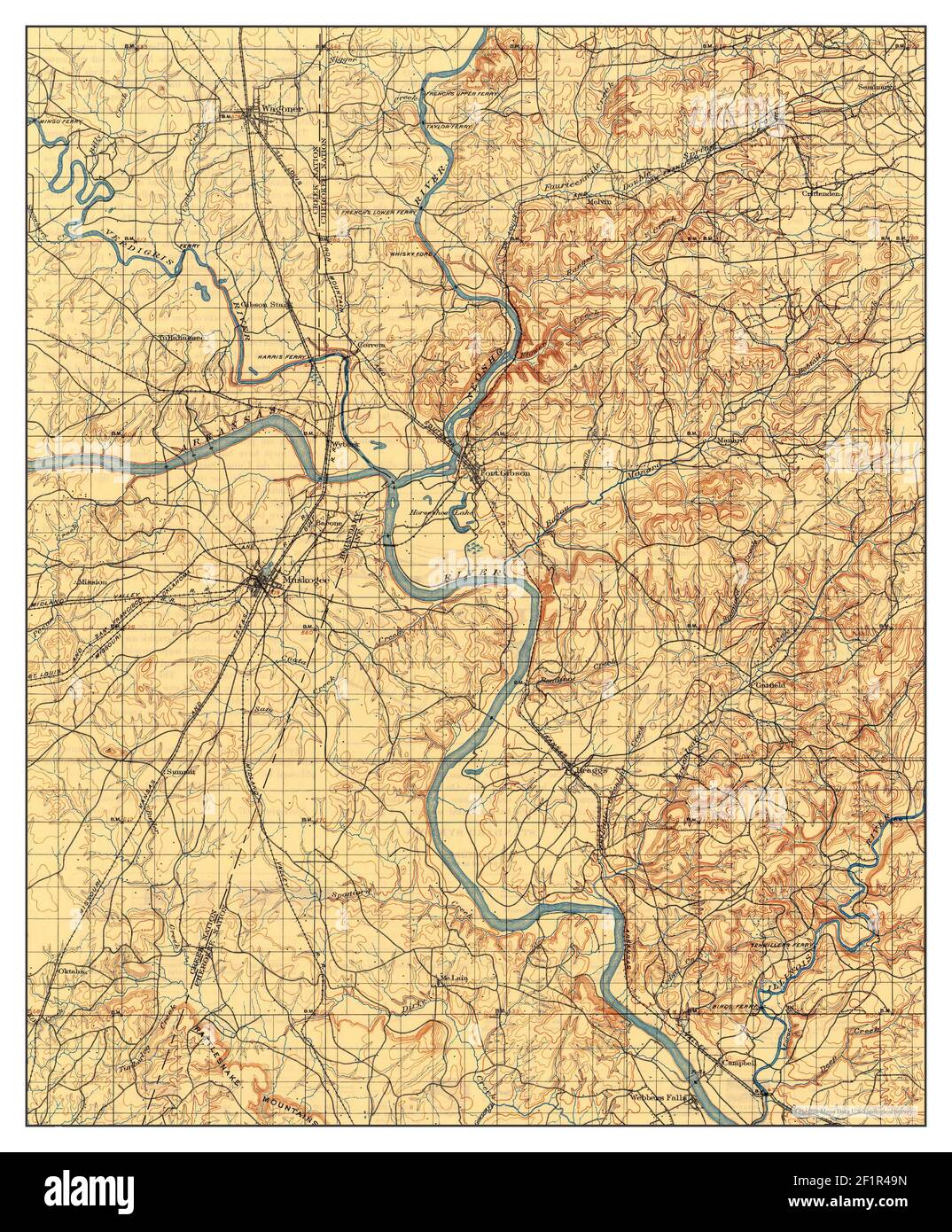 Muskogee, Oklahoma, carte 1901, 1:125000, États-Unis d'Amérique par Timeless Maps, données U.S. Geological Survey Banque D'Images