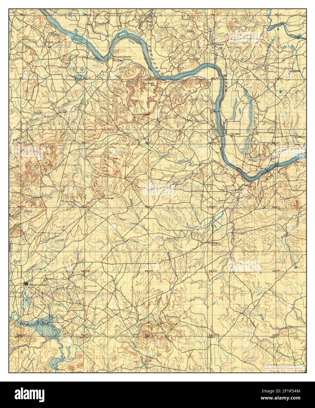 Okmulgee, Oklahoma, carte 1900, 1:125000, États-Unis d'Amérique par Timeless Maps, données U.S. Geological Survey Banque D'Images