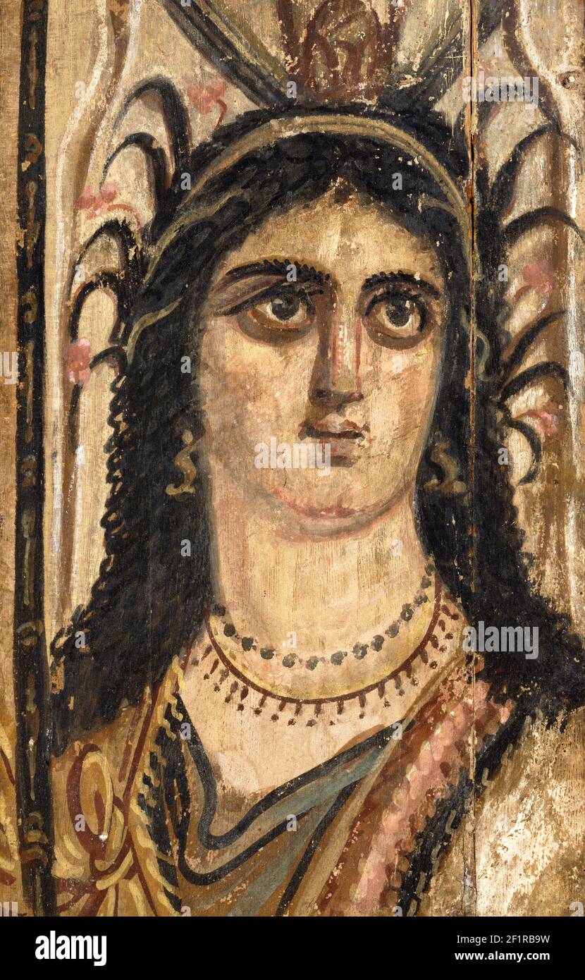 ISIS. Panneau peint avec le visage de la Déesse égyptienne, Isis, tempera sur bois, AD 100-200 Banque D'Images