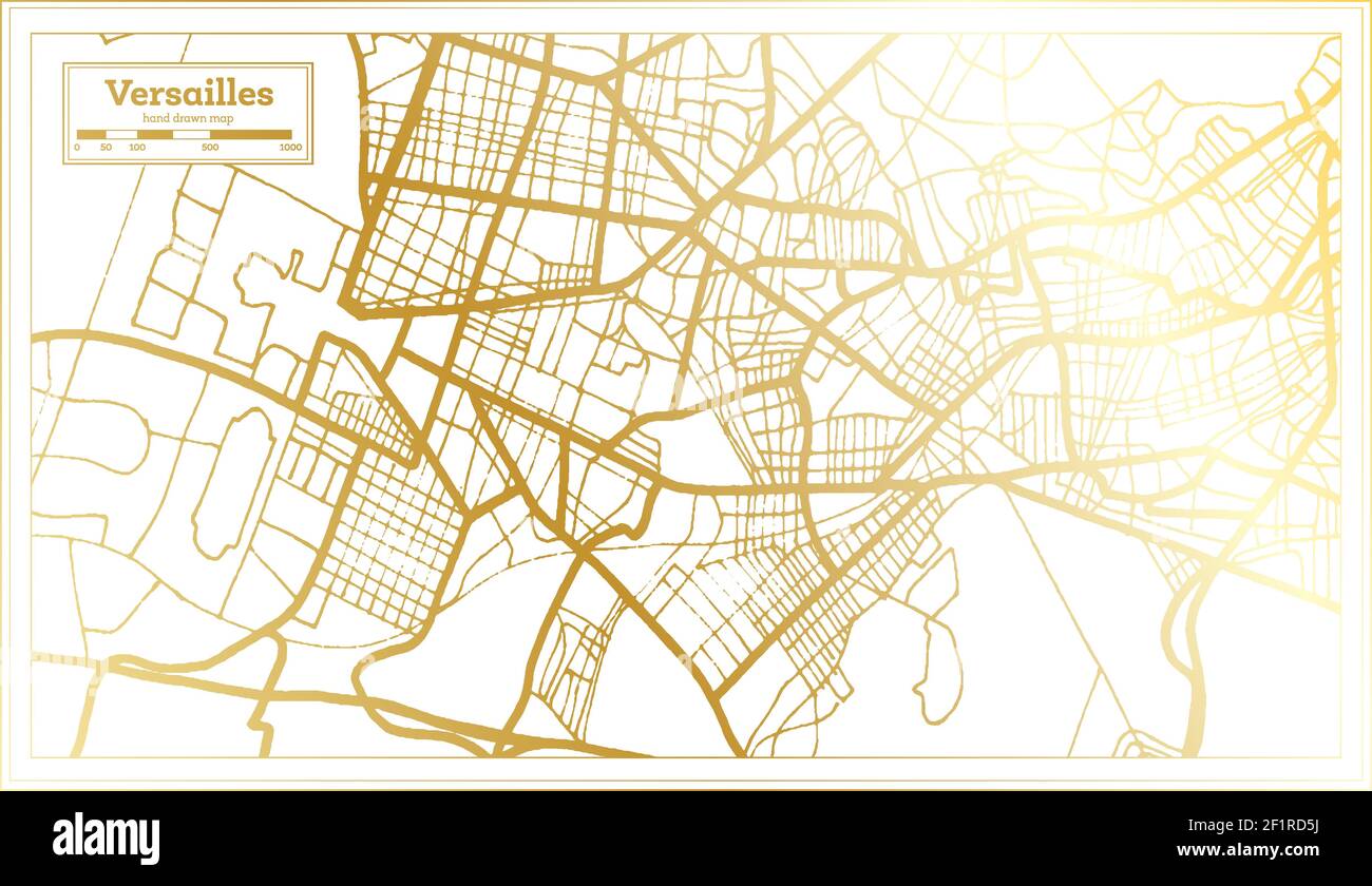 Versailles France carte de la ville en style rétro en couleur dorée. Carte de contour. Illustration vectorielle. Illustration de Vecteur