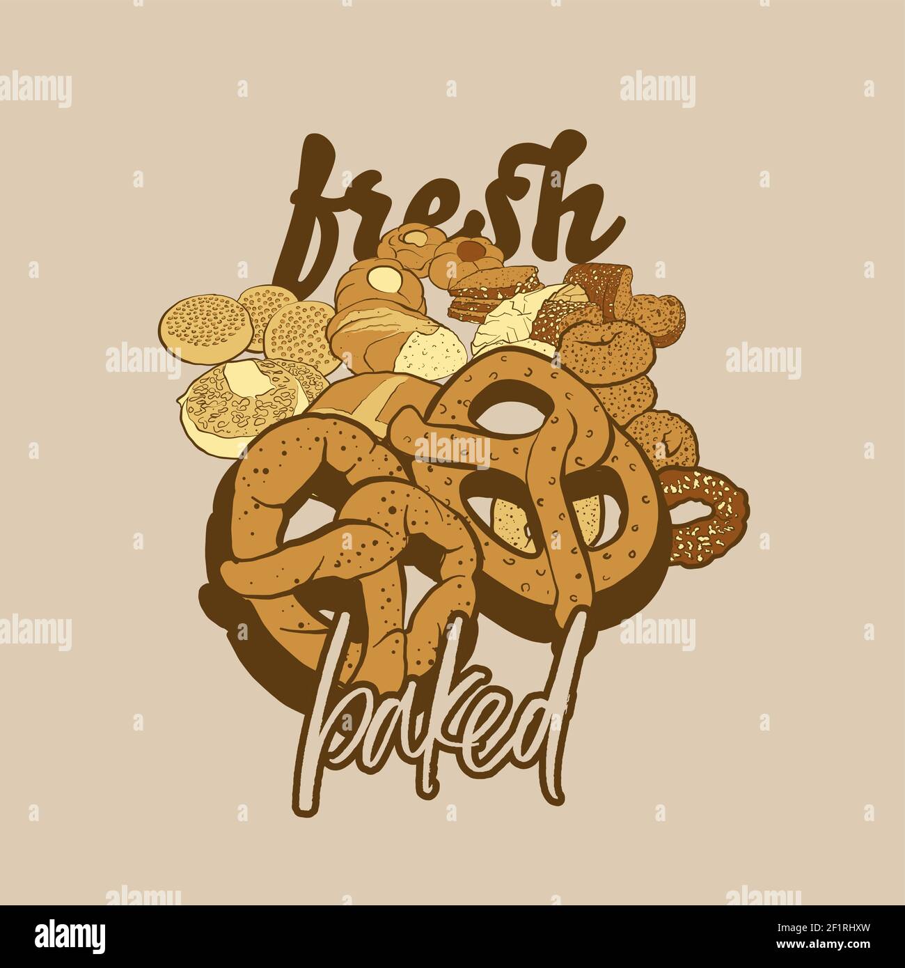 Étiquette de produits frais cuits avec des produits cuits pour l'art mural et imprimés chemises Illustration de Vecteur