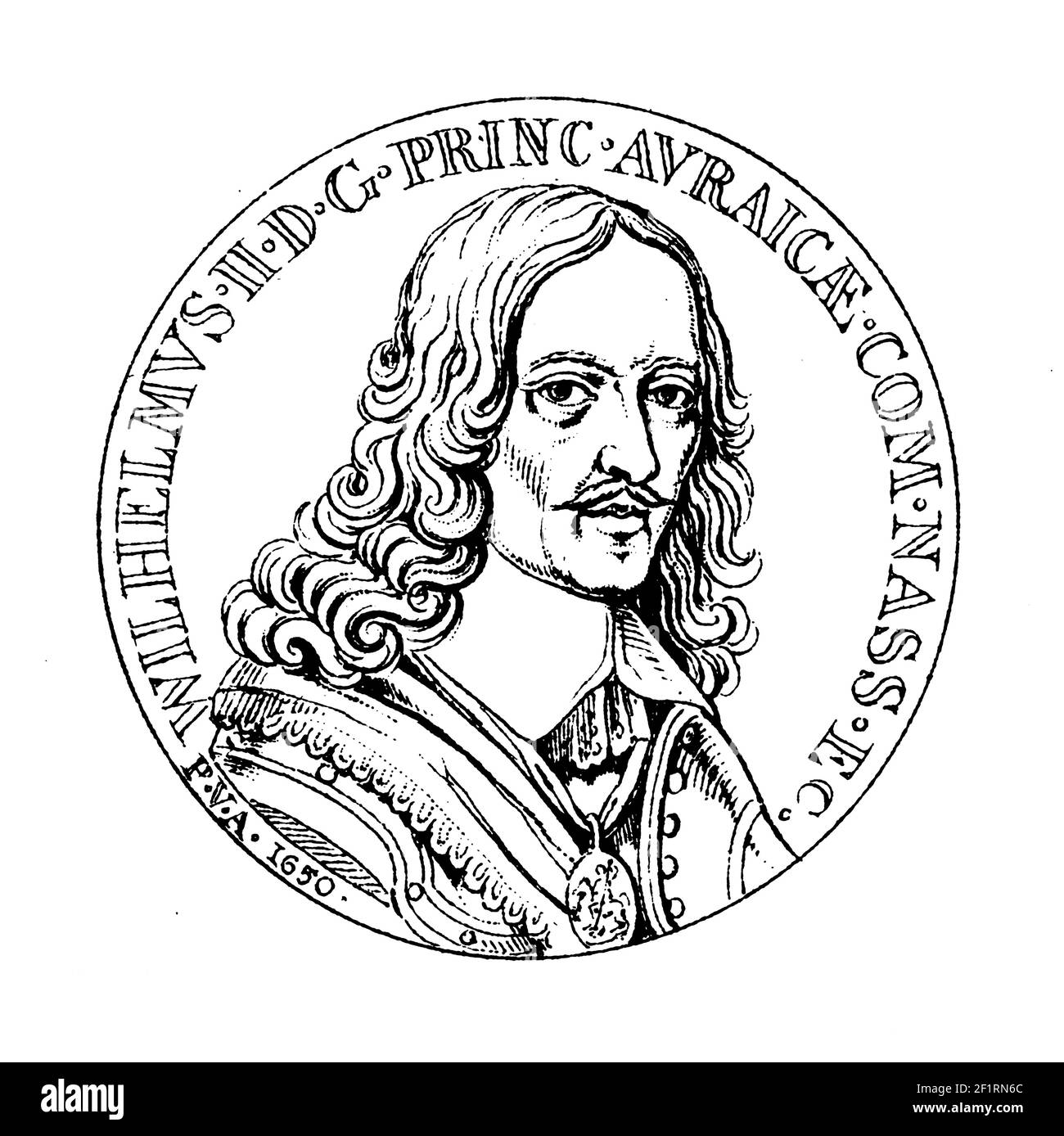 Gravure au XIXe siècle d'un portrait de Guillaume II, prince souverain d'Orange. William II est né le 27 mai 1626 à la Haye, aux pays-Bas et est mort Banque D'Images