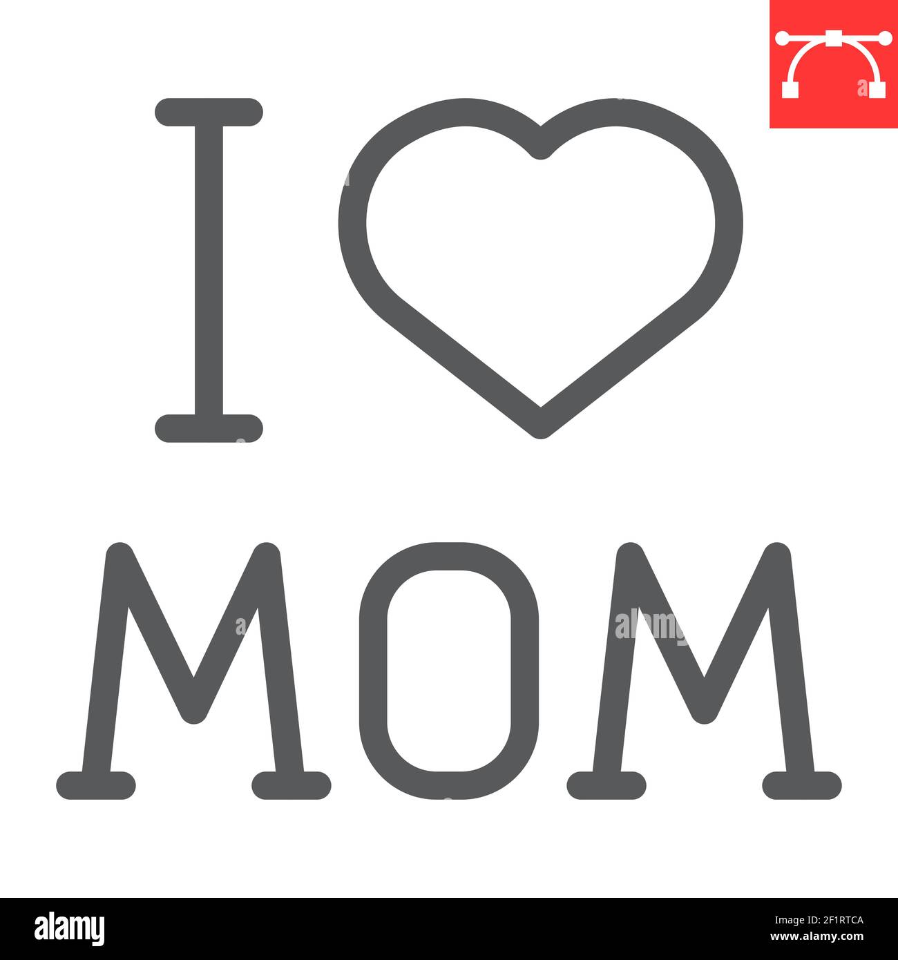 J'aime les lettres de maman avec icône de ligne de coeur, mère et texte, Happy Mothers Day vector icône, graphiques vectoriels, modifiable contour de trait signe, eps 10. Illustration de Vecteur