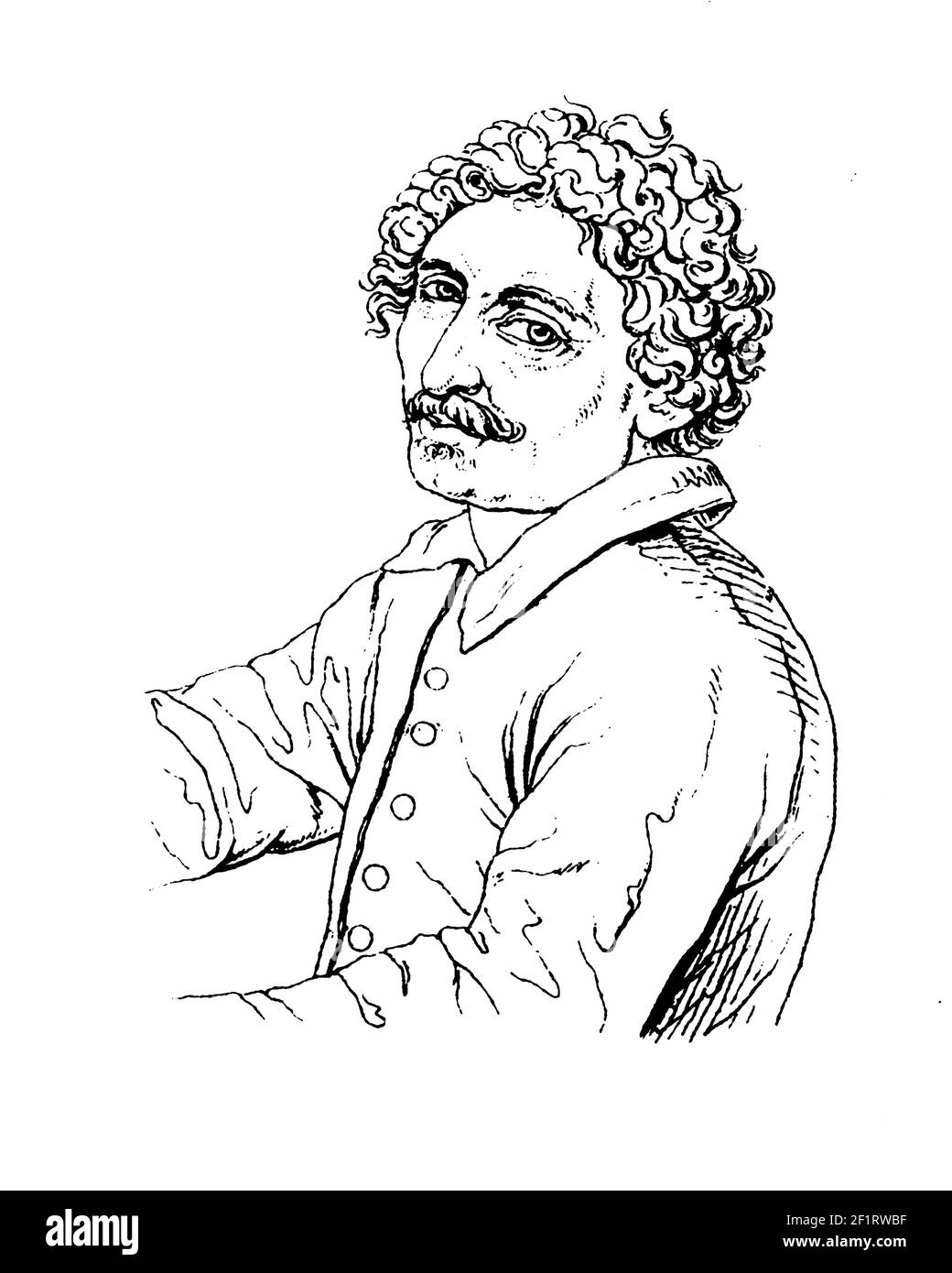 Illustration du XIXe siècle d'un portrait de Michel-Ange Merisi da Caravaggio, artiste baroque italien, célèbre pour ses toiles émotionnelles et son U dramatique Banque D'Images
