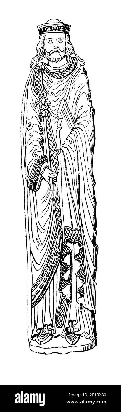 Gravure antique du XIXe siècle d'un portrait de Clovis I, roi des Francs, qui a présenté le christianisme. Il est né en 466 et est mort le 27 novembre, Banque D'Images