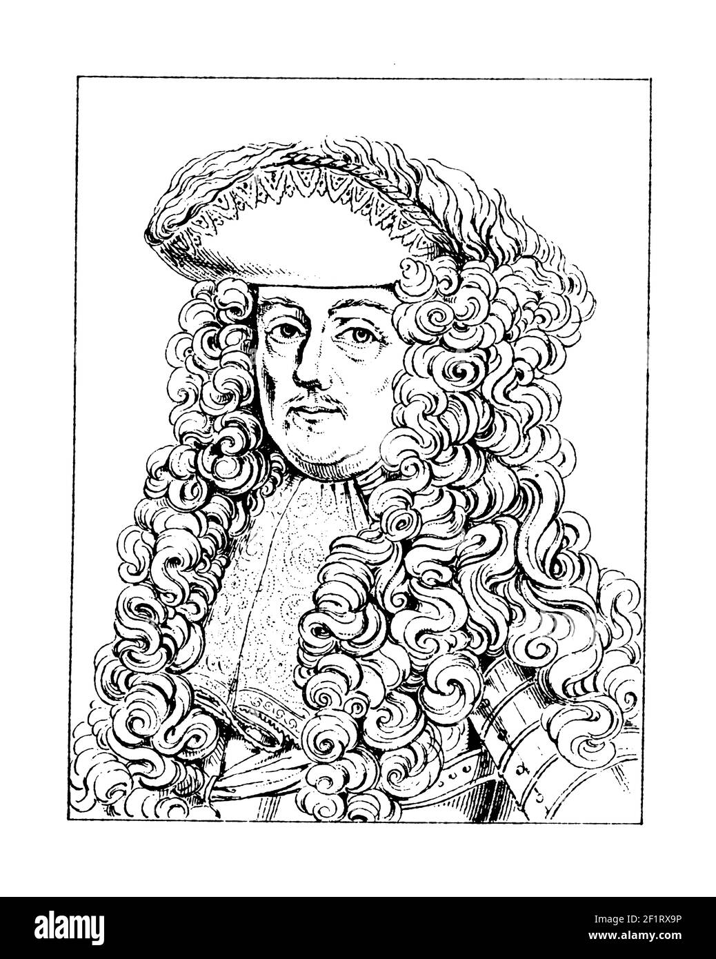 Gravure antique d'un portrait de Sir Cornelius Maartenszoon Tromp, officier de marine néerlandais. Il est né le 9 septembre 1629 à Rotterdam, pays-Bas A. Banque D'Images