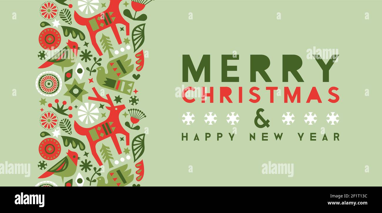 Joyeux Noël bonne année web bannière illustration. Icônes d'art scandinave vintage avec décoration d'hiver. Vacances rétro Illustration de Vecteur