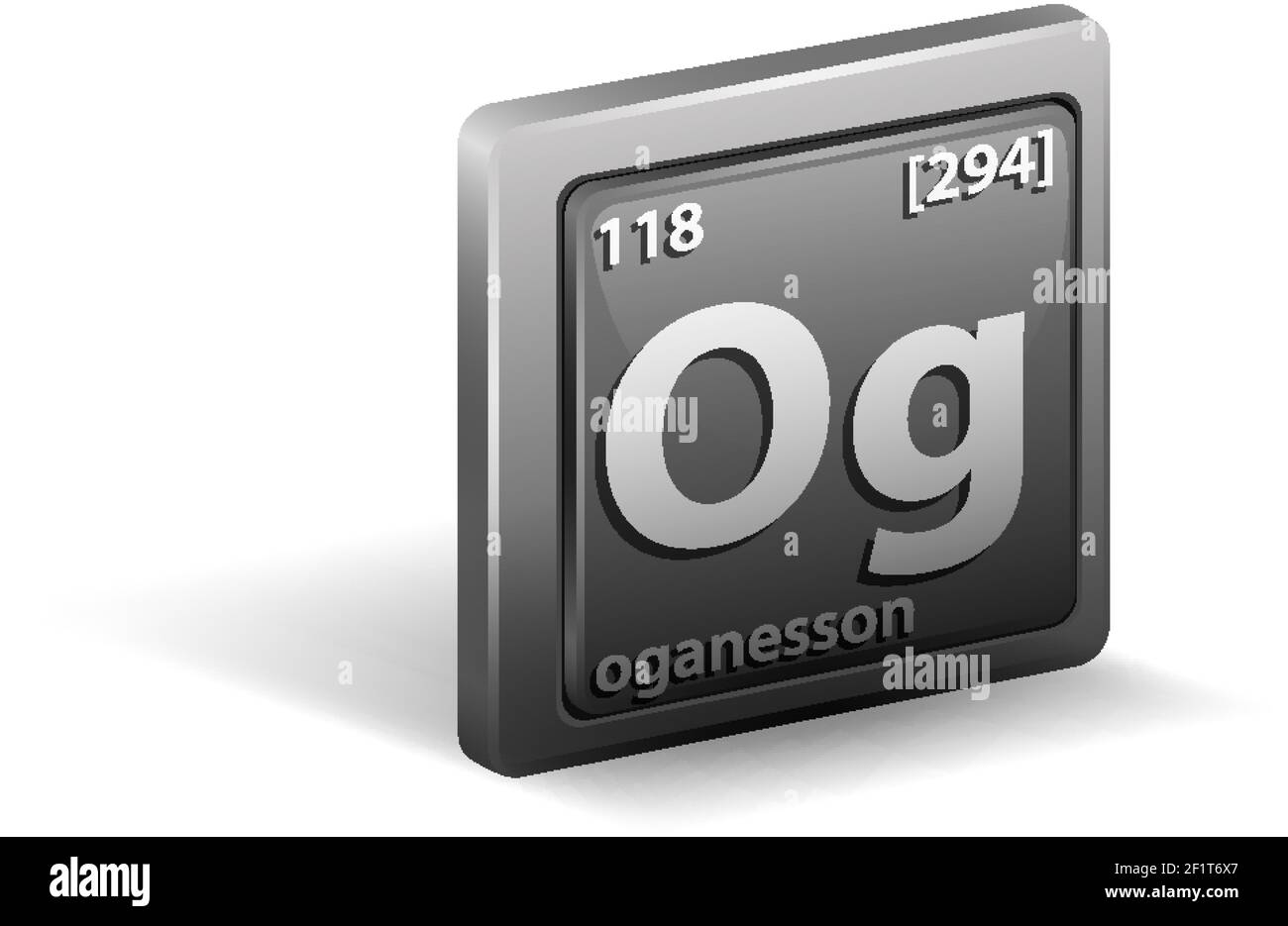 Élément chimique Oganesson. Symbole chimique avec numéro atomique et masse atomique. Illustration Illustration de Vecteur