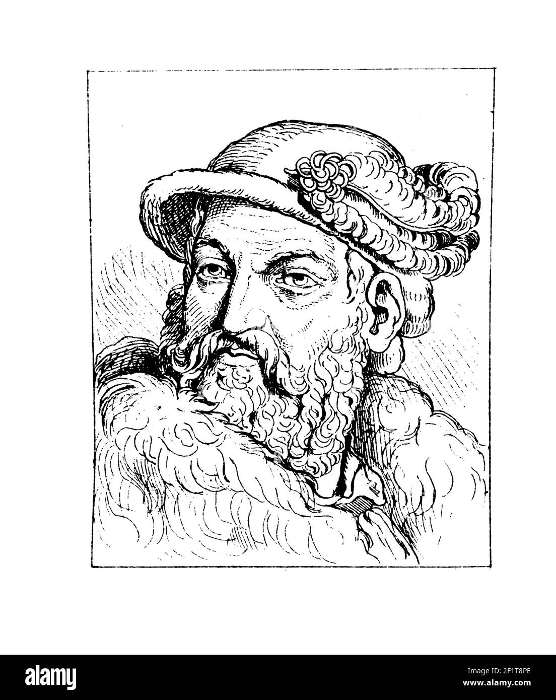 Illustration antique du XIXe siècle d'un portrait de Joachim II Hector, prince-électeur de Brandebourg. Il est né le 13 janvier 1505 à Colln, Branden Banque D'Images