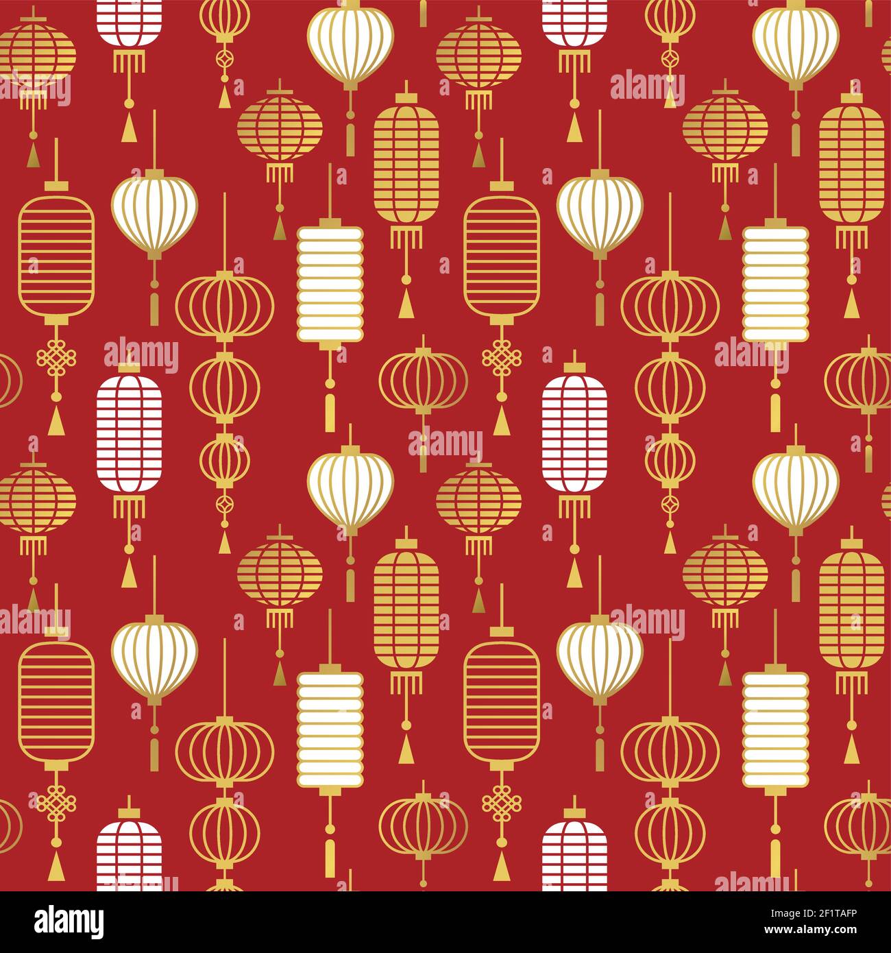 Illustration d'une lanterne en papier chinois à motif sans couture. Décoration de lampe rouge et or asiatique avec contour plat, fond pour la veille de la culture asiatique spéciale Illustration de Vecteur