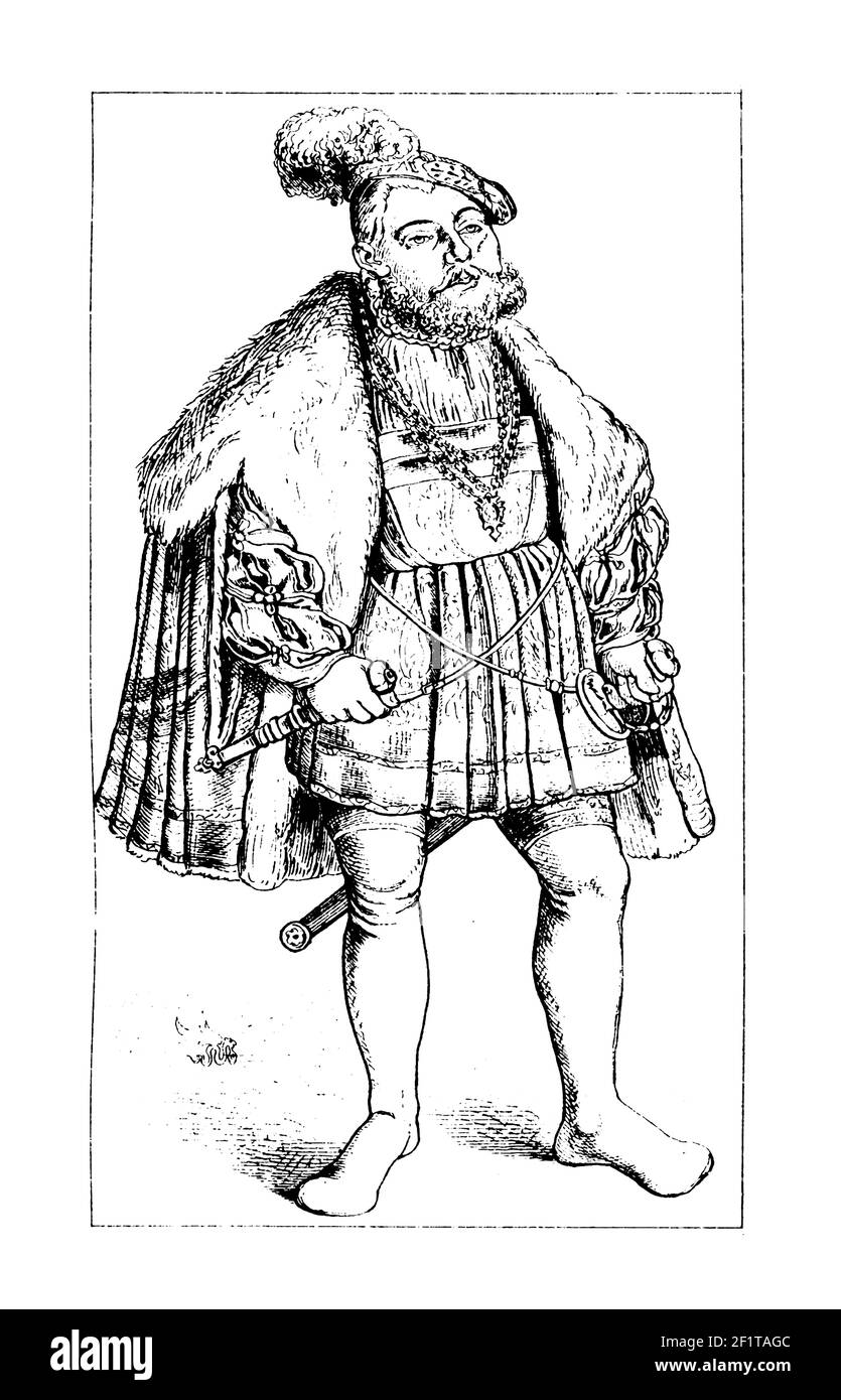 Illustration antique d'un portrait de John Frederick I, électeur de Saxe. Né le 30 juin 1503 à Torgau, Saxe, Allemagne, John est décédé le 3 mars 15 Banque D'Images