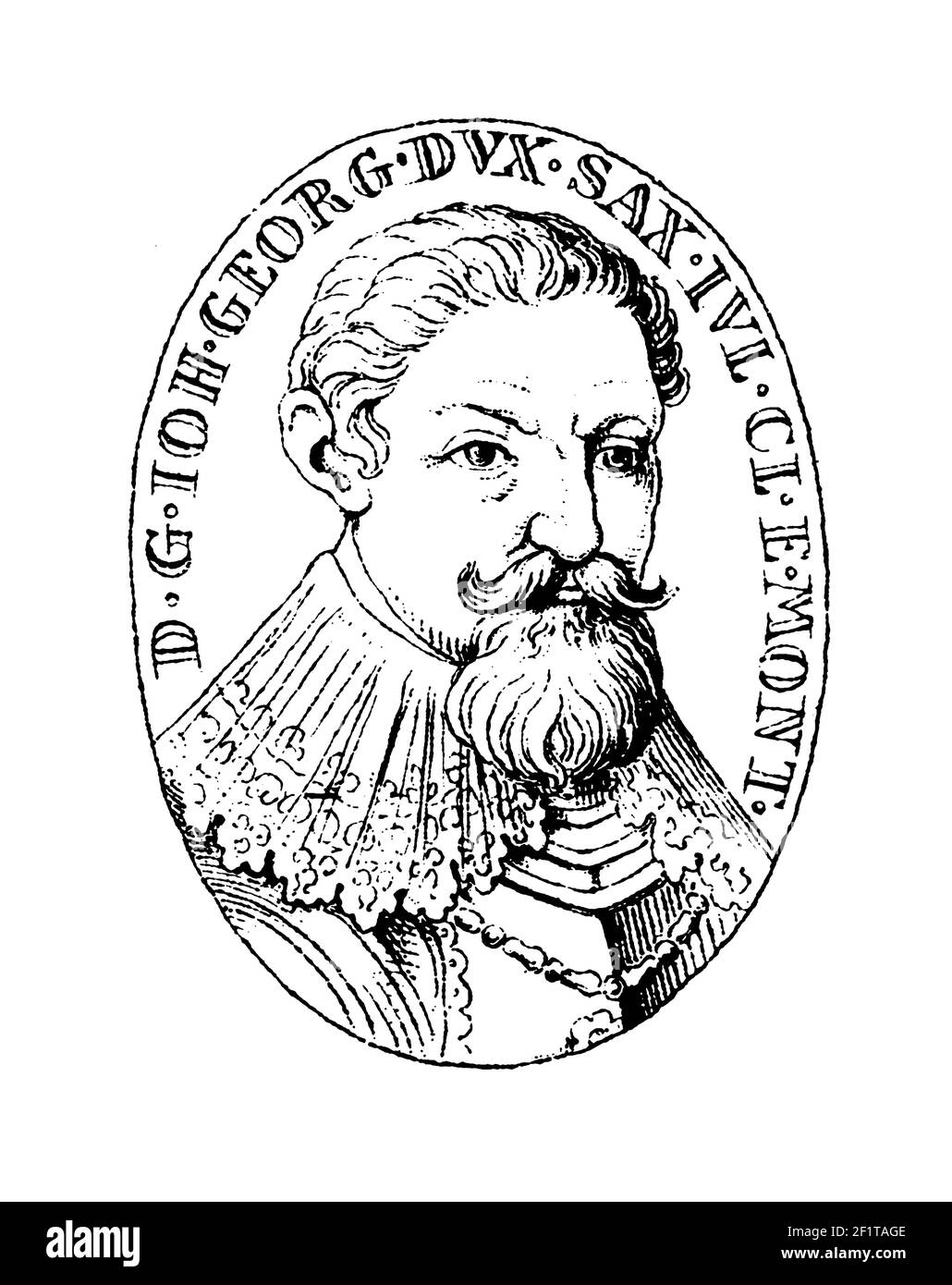 Illustration antique du XIXe siècle d'un portrait de John George I, électeur de Saxe. Il est né le 5 mars 1585 à Dresde, en Allemagne, et est mort sur Octo Banque D'Images