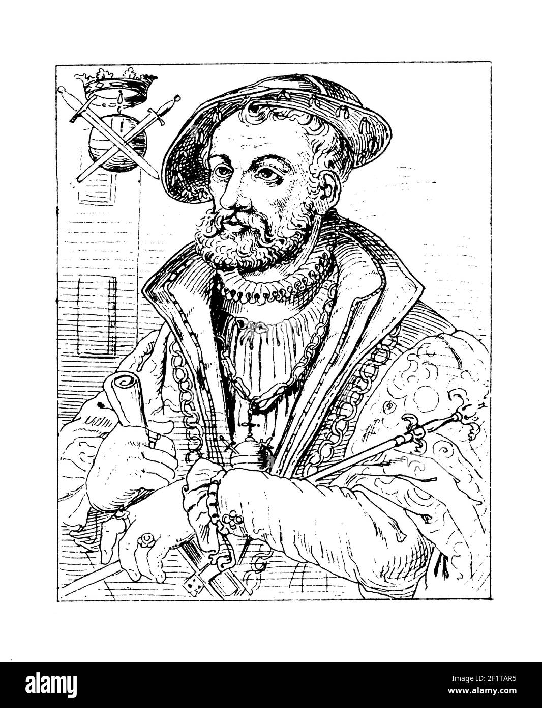 Gravure au XIXe siècle d'un portrait de Jean de Leiden, chef anabaptiste. Il est né le 2 février 1509 à Leiden, pays-Bas et est décédé le 22 janvier, Banque D'Images