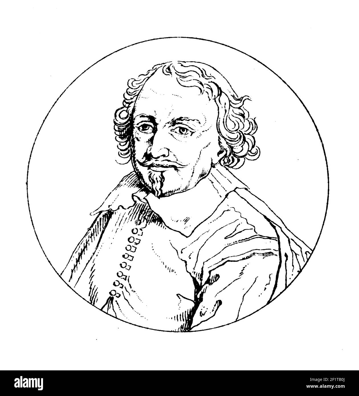 Illustration du XIXe siècle d'un portrait de Joost van den Vondel, écrivain et dramaturge néerlandais. Il est né le 17 novembre 1587 à Cologne, Allemagne et Banque D'Images