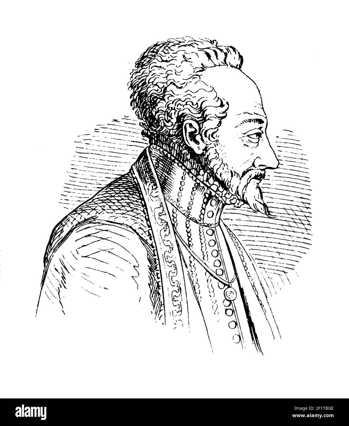 Gravure antique du XIXe siècle d'un portrait de Louis I de Bourbon, prince de Conde et célèbre général Huguenot. Né le 7 mai 1530 à Vendome, Franc Banque D'Images