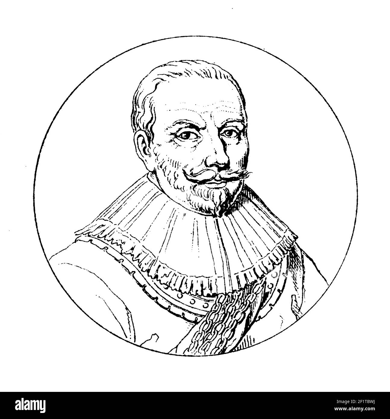 Illustration antique du XIXe siècle d'un portrait de Maarten Harpertszoon Tromp, officier et amiral de la marine hollandaise. Né le 23 avril 1598 à Brill, Banque D'Images