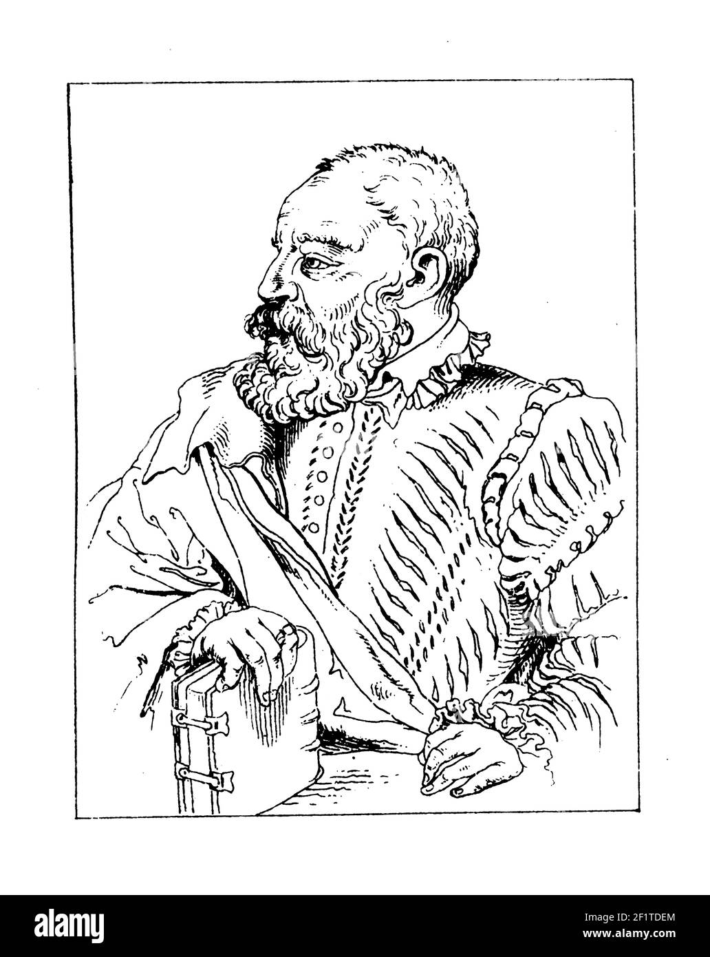Gravure antique du XIXe siècle d'un portrait de Petrus Ramus, humaniste et logicien français. Il est né en 1515 à Cuts, Soissons, France et est mort Banque D'Images