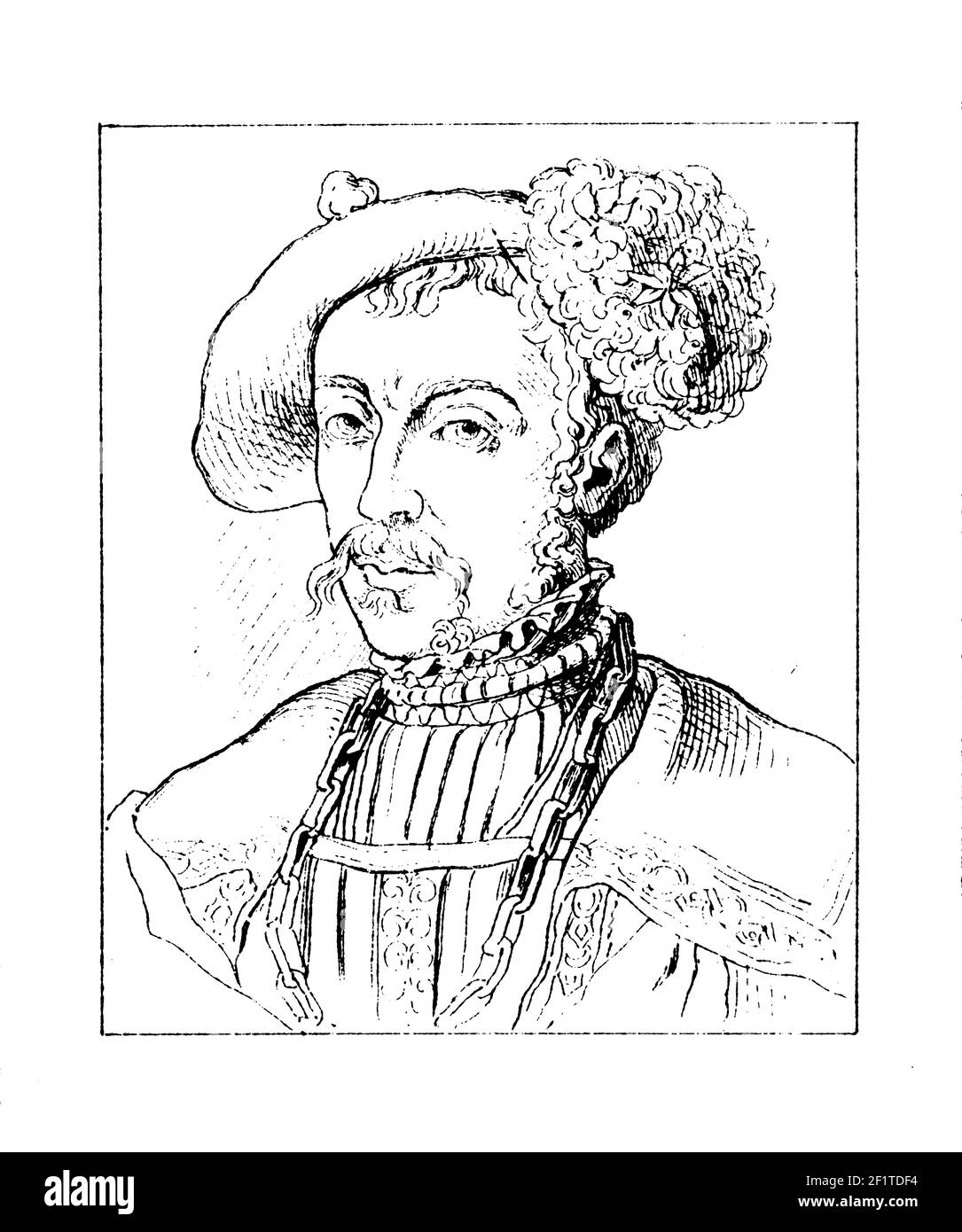 Gravure antique du XIXe siècle d'un portrait de Philippe I, Landgrave de Hesse. Il est né le 13 novembre 1504 à Marburg, Hesse, en Allemagne et est mort Banque D'Images