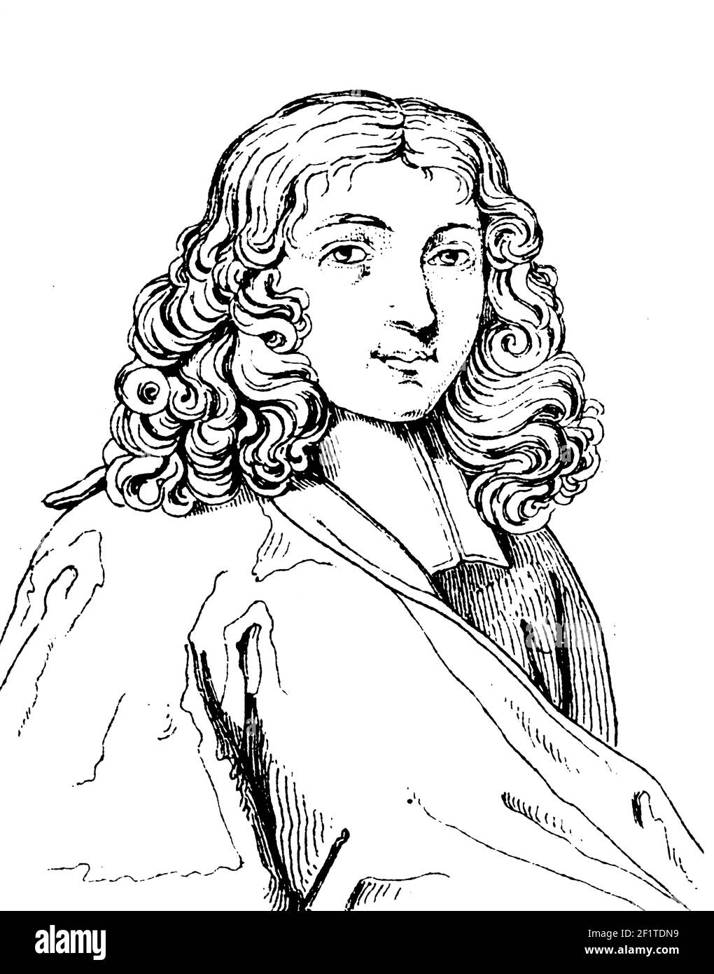 Gravure au XIXe siècle d'un portrait de Pierre Bayle, philosophe et écrivain français. Né le 18 novembre 1647 à Carla-le-Comte, en France, il mourut le D. Banque D'Images