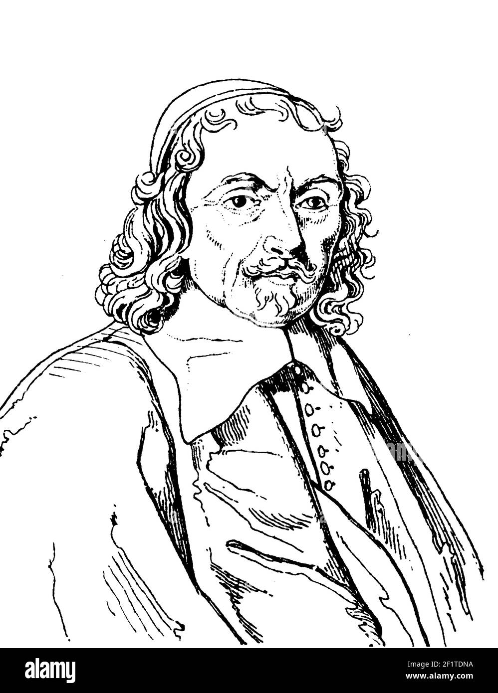Illustration antique du XIXe siècle d'un portrait de Pierre Corneille, tragedien français. Né le 6 juin 1606 à Rouen, en France, il meurt le 1er octobre 16 Banque D'Images