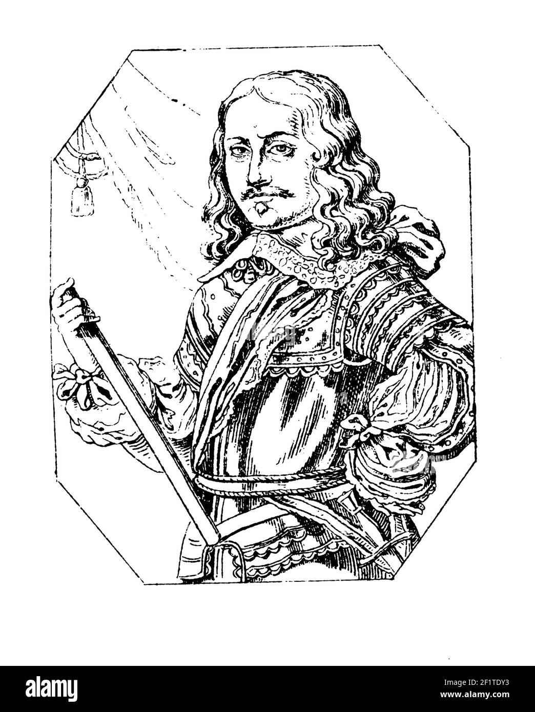 Gravure antique du XIXe siècle d'un portrait de Richard Cromwell, le second Lord Protector d'Angleterre, d'Écosse et d'Irlande. Il est né le 4 octobre Banque D'Images