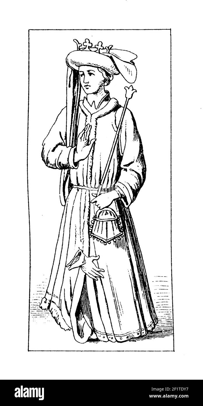 Illustration du XIXe siècle d'un portrait de Richard II, roi d'Angleterre. Il est né le 6 janvier 1367 à Bordeaux, en France, et est décédé le 14 février 1 Banque D'Images