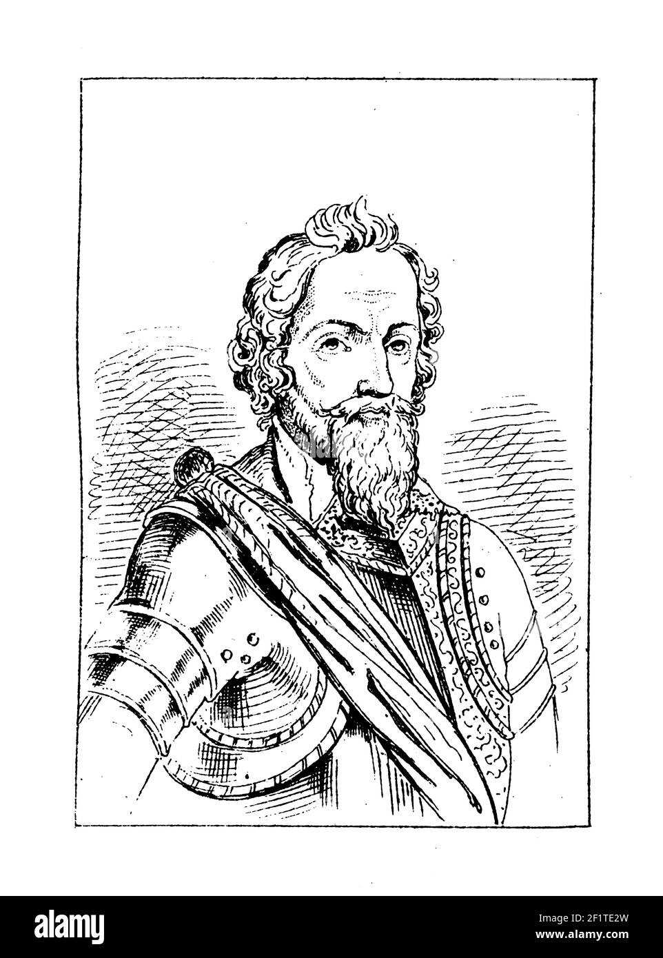 Gravure antique du XIXe siècle d'un portrait de Robert Devereux, deuxième comte d'Essex. Il est né le 10 novembre 1565 à Herefordshire, Angleterre et Banque D'Images