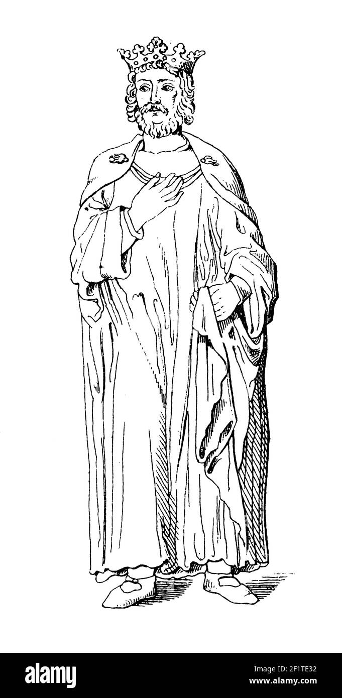 Gravure antique du XIXe siècle d'un portrait de Robert I, roi de Francia occidentale. Né le 15 août 866, il meurt le 15 juin 923 à Soissons, en France Banque D'Images