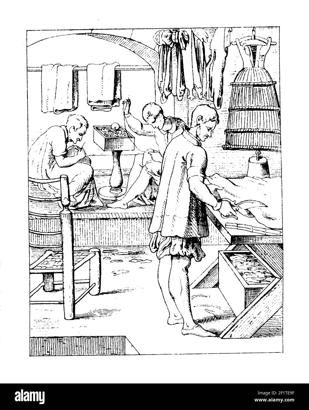 Illustration ancienne d'un tailleur. Publié dans Bilder-Atlas zur Weltgeschichte nach Kunstwerken Alter und neuer Zeit (Stuttgart, Verlag Paul Neff, 188 Banque D'Images