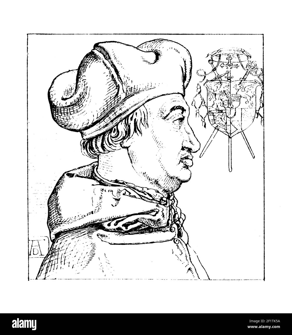 Gravure antique d'un portrait du cardinal Albert, électeur et archevêque de Mayence. Il est né le 28 juin 1490 à Colln, en Allemagne, et est mort le Septem Banque D'Images