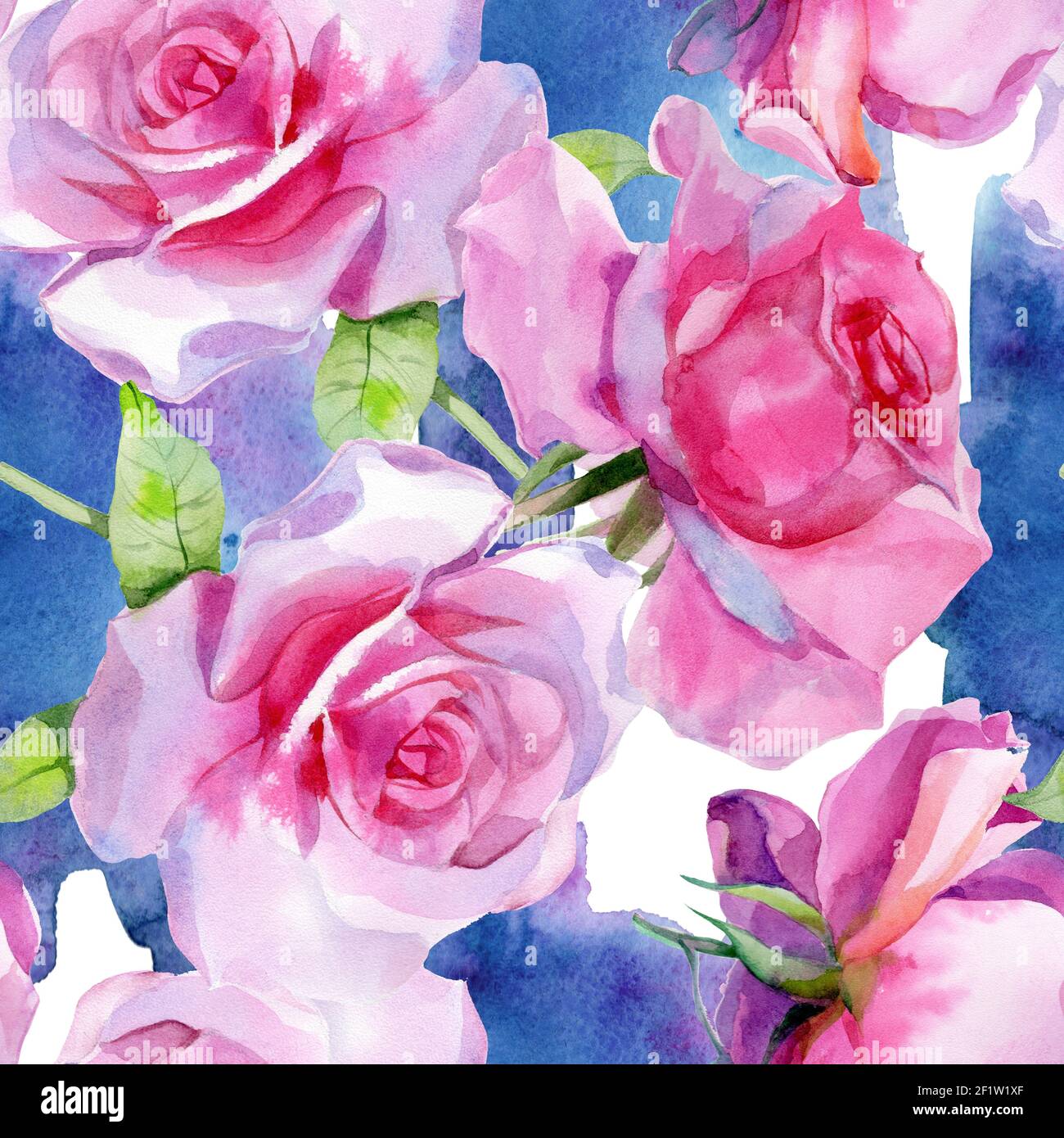 Roses d'aquarelle rouge avec de l'acanthus antique d'or vintage. Motif sans couture. Photo de haute qualité Banque D'Images