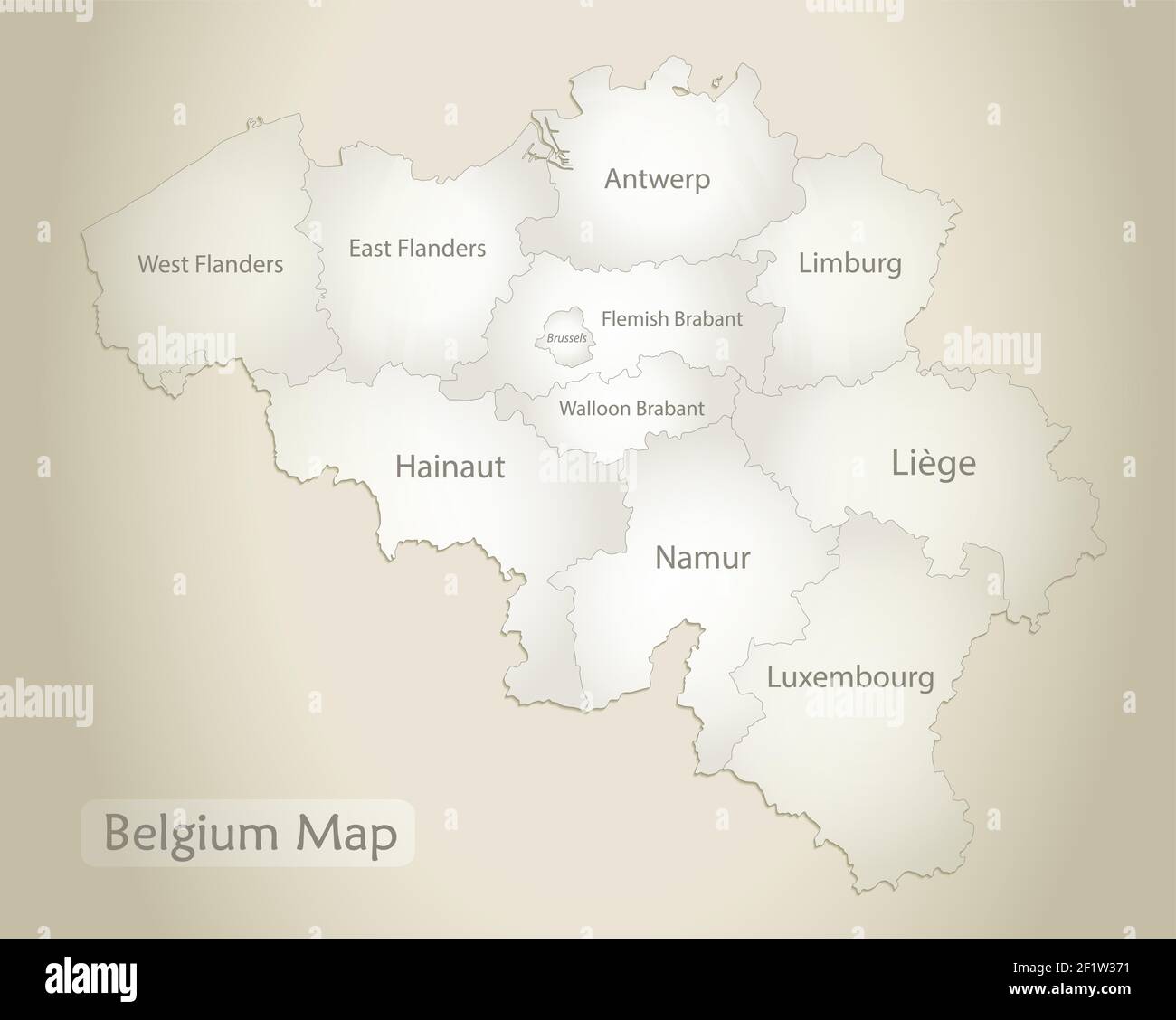 Carte de Belgique, division administrative avec noms, vieux papier vecteur de fond Illustration de Vecteur