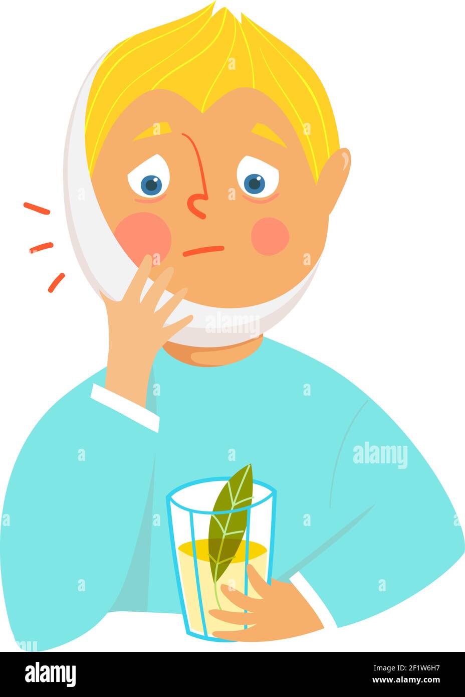 Enfant garçon avec mal de dents triste et malheureux Illustration de Vecteur