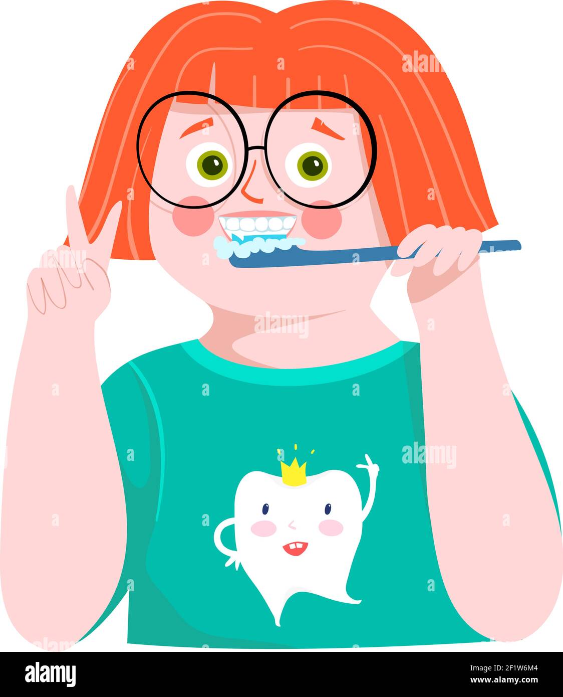 Happy Girl se brossant les dents avec des dents saines Illustration de Vecteur