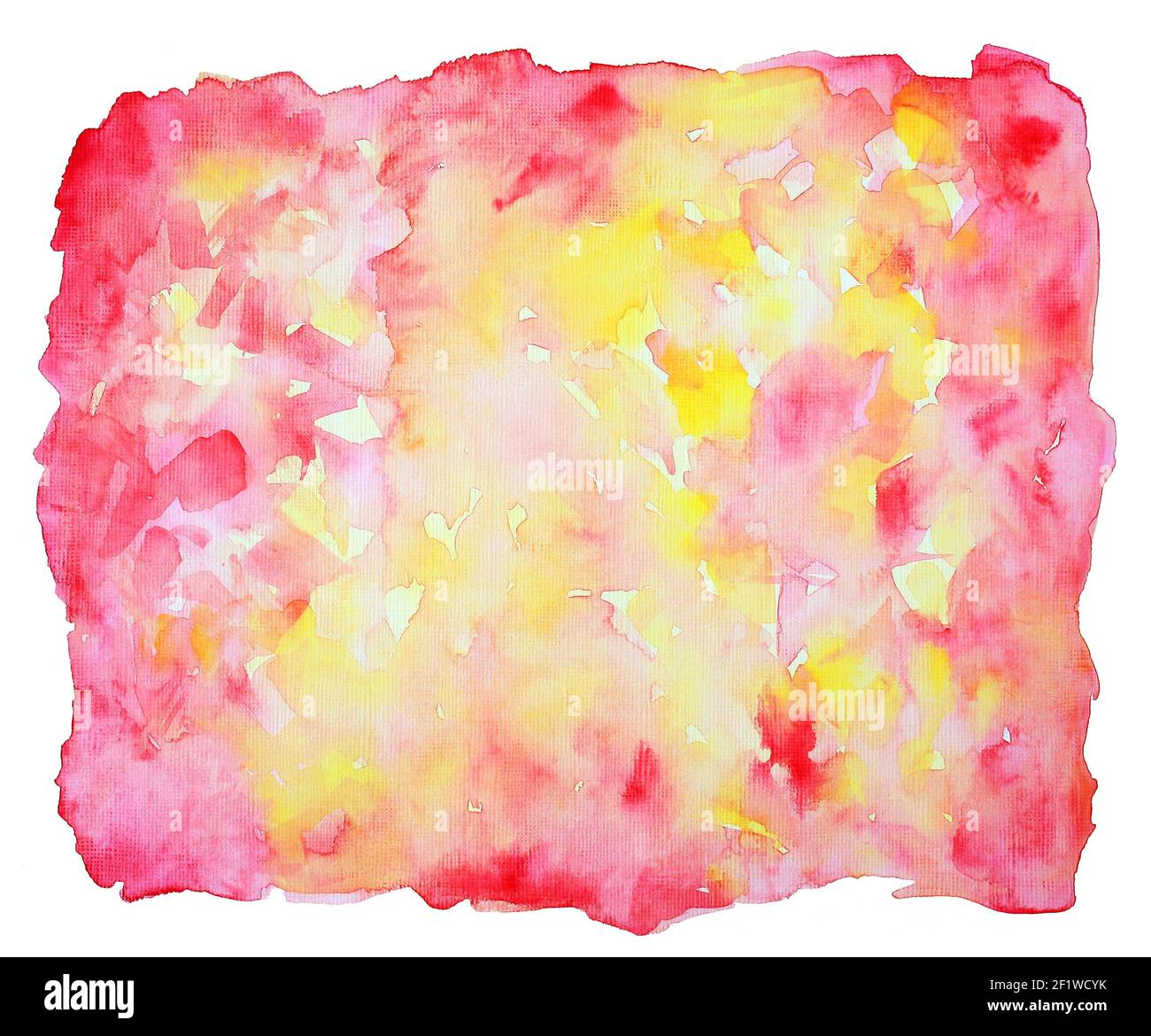 Fond aquarelle rose, rouge et jaune semblable à une mosaïque dans un cadre blanc Banque D'Images