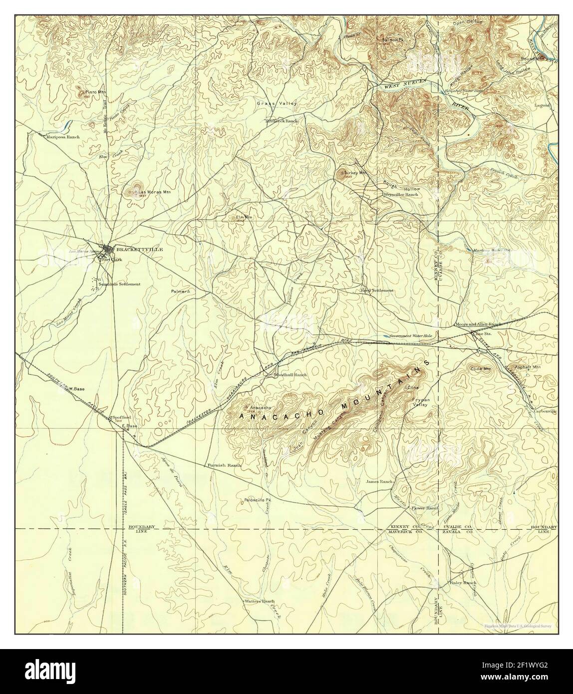 Brackettville, Texas, carte 1897, 1:125000, États-Unis d'Amérique par Timeless Maps, données U.S. Geological Survey Banque D'Images
