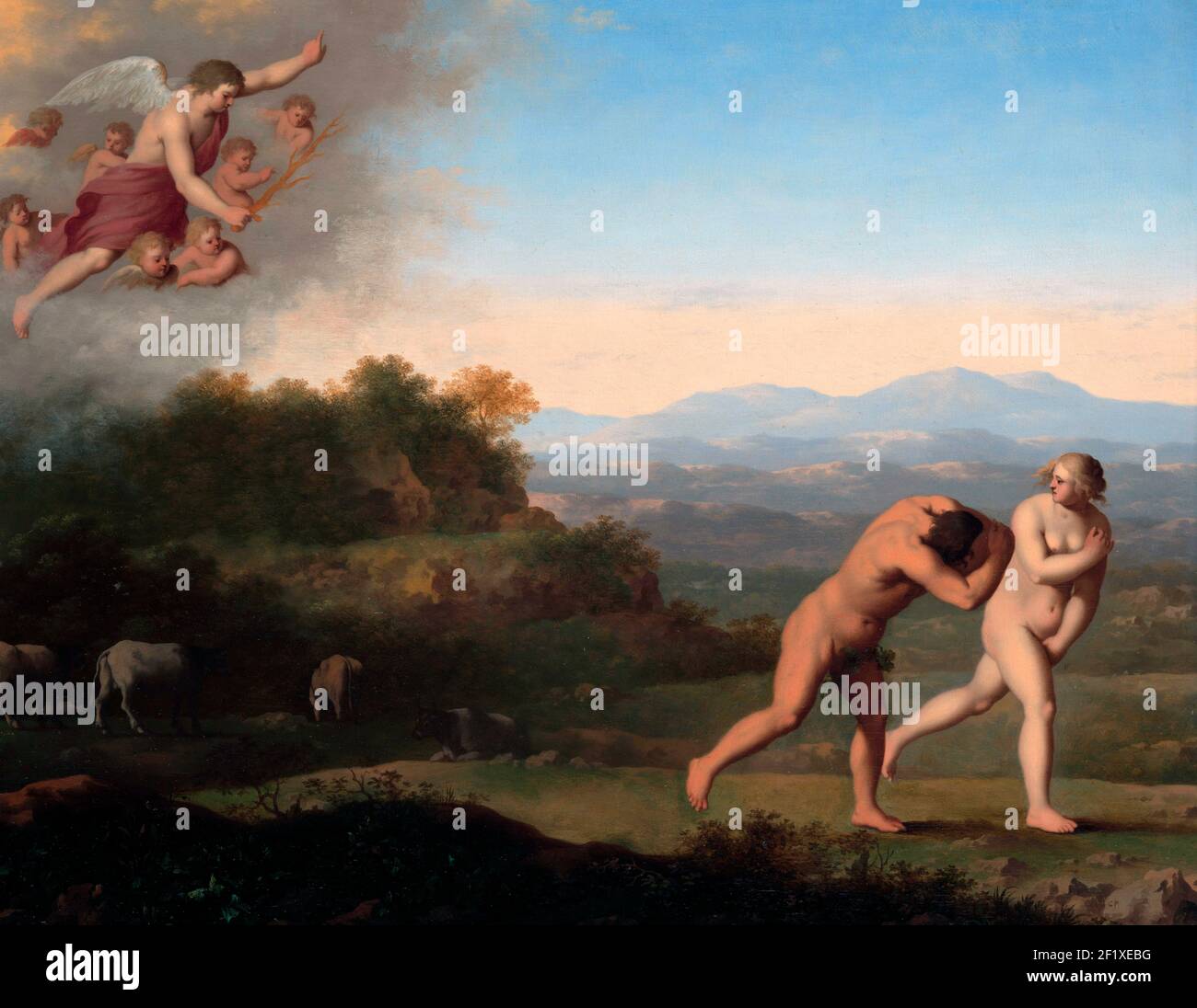 L'expulsion du Paradis - Cornelius van Poelenburgh, vers 1650 Banque D'Images