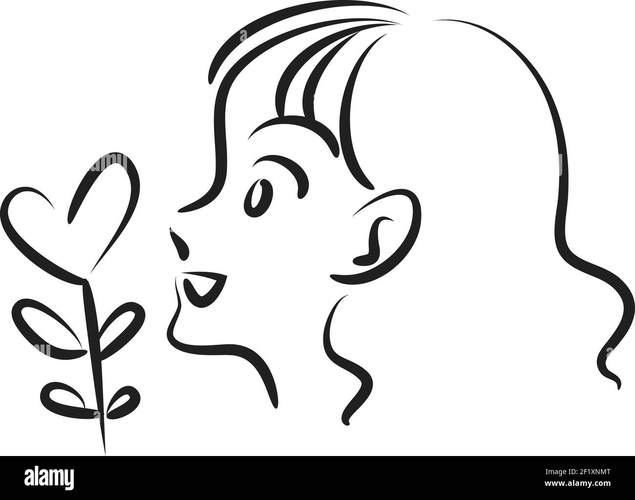 Dessin vectoriel ligne facile noir et blanc beauté visage de fille