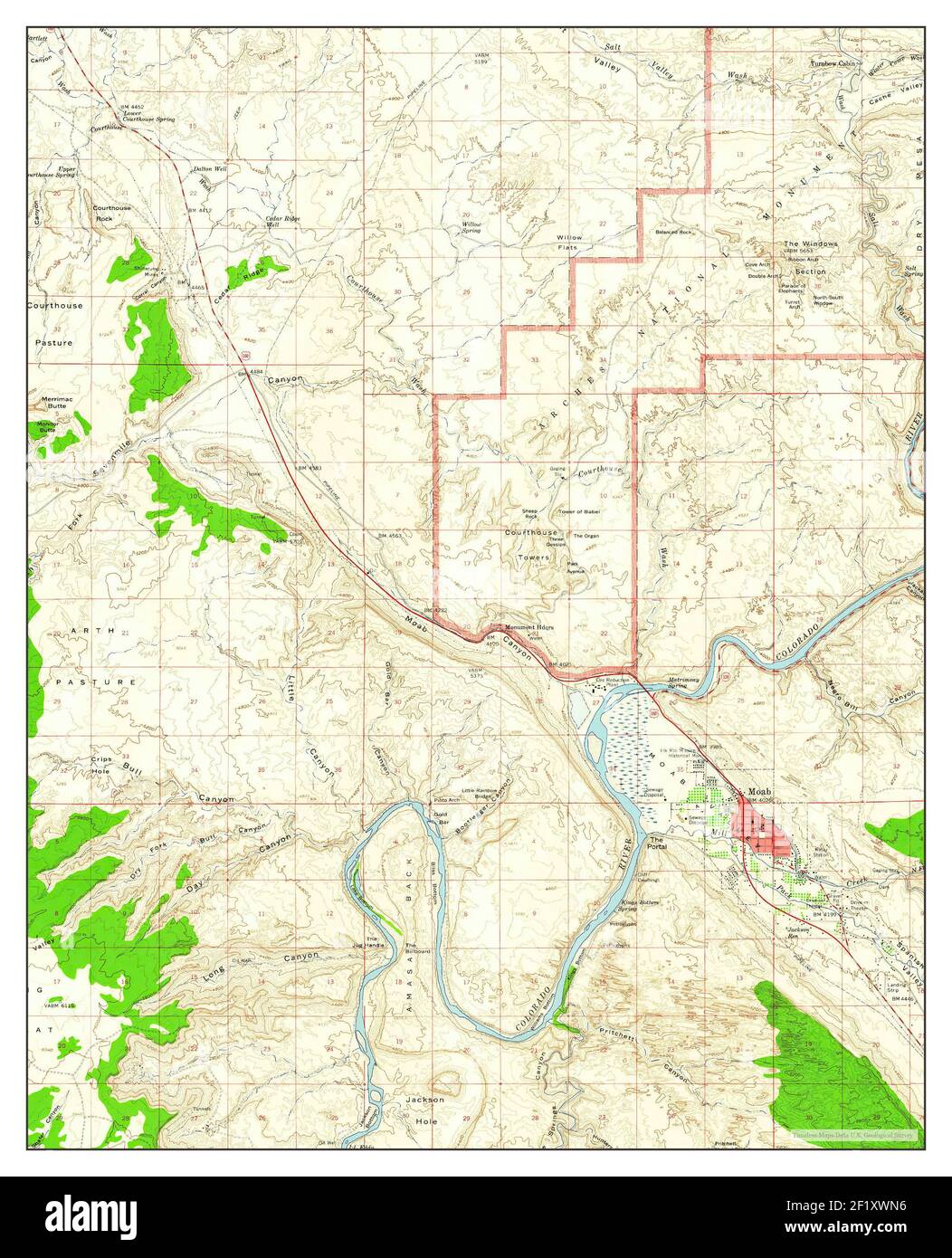 Moab, Utah, carte 1959, 1:62500, États-Unis d'Amérique par Timeless Maps, données U.S. Geological Survey Banque D'Images