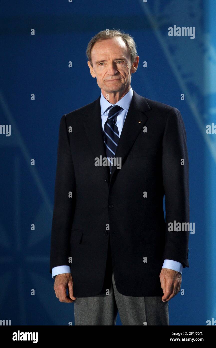 Biathlon Homme de début de masse Podium, Jean Claude Killy de France, Triple médaillé d'or , à la place médailles lors de la XXII Jeux Olympiques d'hiver Sotchi 2014, jour 11, le 18 février 2014 à Sotchi, Russie. Photo Pool KMSP / DPPI Banque D'Images